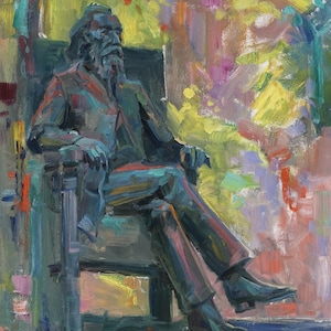 Jan Matejko Monument. Cracow, Oil painting, canvas on a stretcher. City landscape painted from the nature. Jarosław Tarnowski