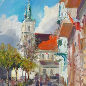 St Florian Church. Cracow, Oil painting, canvas on a stretcher. City landscape painted from the nature. Jarosław Tarnowski