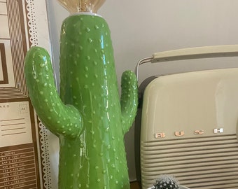 Upcycled ceramic cactus lamp