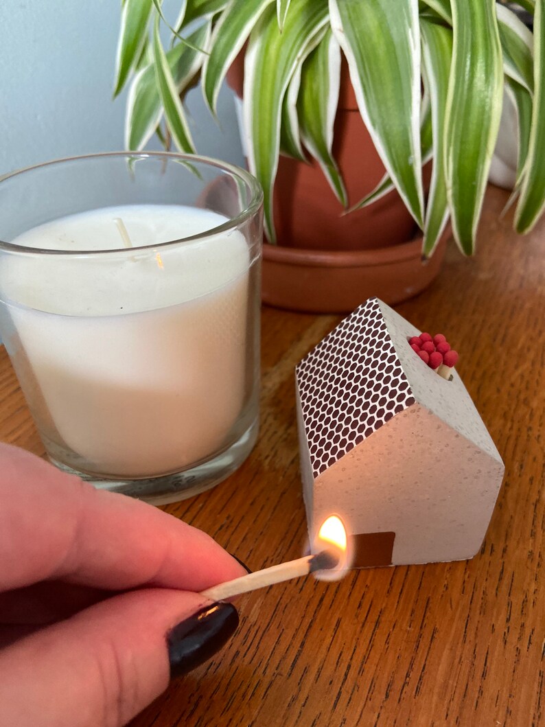 Concrete House Match Holder With Striker Etsy