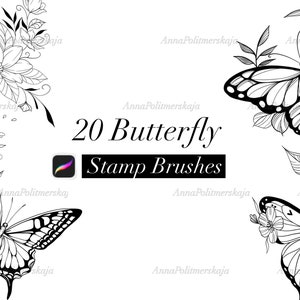 20 Schmetterlingsstempel zum Procreate, Reproduktions-Schmetterlingsstempel, Reproduktionspinsel, Tattoo-Stil.