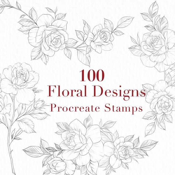 Procreate flower stamp, roses brush set