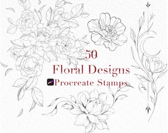 Procreate flower stamp, peony brush set