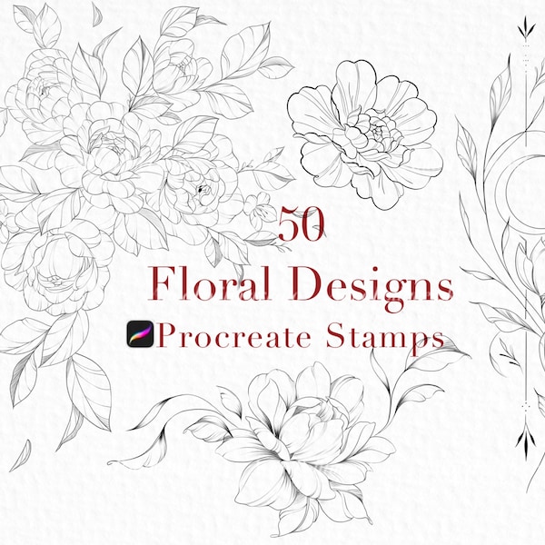 Procreate flower stamp, peony brush set