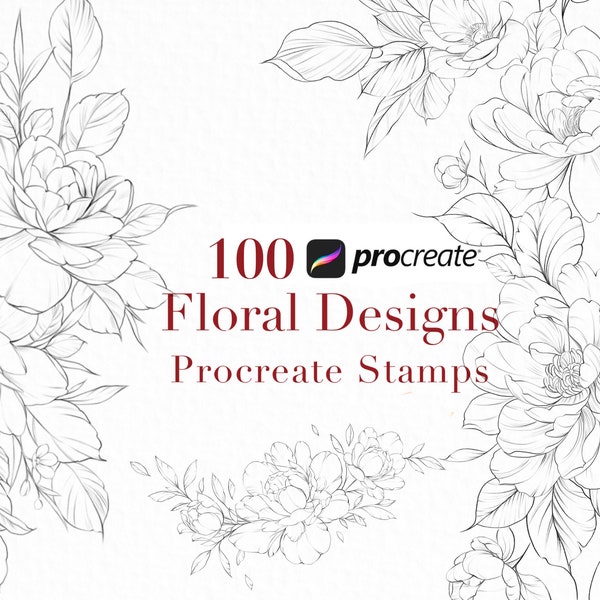 Procreate flower stamp, peony brush set