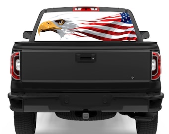 American Flag Rear Window Decal For Trucks – Perforated Vinyl, Black Skull Design, 65x17 Inches - View #3
