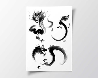 Tatuagens Temporárias Dragão Monocromático, Estética Elegante - Tatuagem de Estilo Único