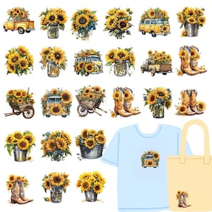 24 PCS Sunflower Iron on Transfers Patches applique Iron on Transfers ready to press for Clothes Bag Pillow DIY Decorations