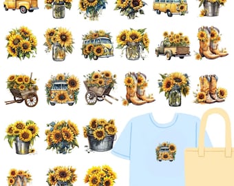 24 pièces tournesol fer sur transferts patchs applique fer sur transferts prêt à presser pour vêtements sac oreiller bricolage décorations