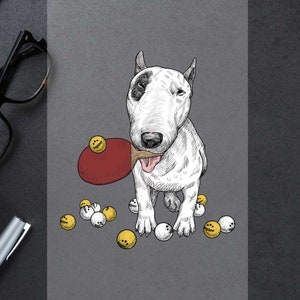 Iron Transfer Print Designs heat press machine ready to press Dog playing table tennis #70137d