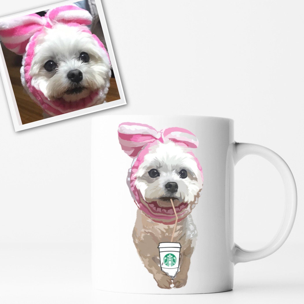 Personalized Mug with Your Photos, Unique Custom Dog Mug with Starbucks - Dogs Pet Illustration Coffee Mug Dog Lover Gift Pet Art