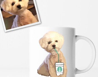 Personalized Mug with Your Photos, Unique Custom Dog Mug with Starbucks - Dogs Pet Illustration Coffee Mug Animal Mug