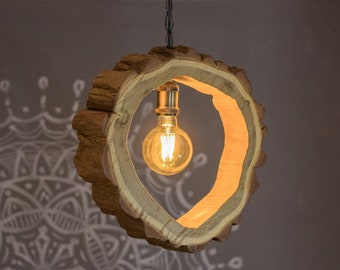 Wood rustic round pendant light, Driftwood hanging light, Wooden chandelier, Pendant lamp, Wood log lamp, Ceiling light fixture