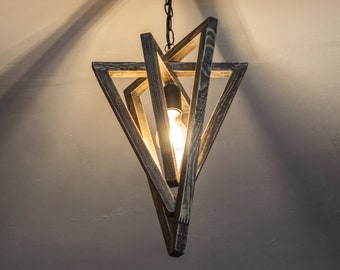Geometric wood lighting, Triangular Wooden hanging lamp, Wood lamp, Pendant lighting, Wooden lamp, Wooden chandelier, Ceiling fixture