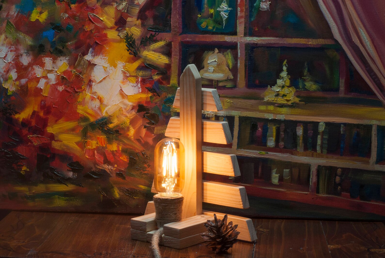 Christmas tree lamp New Year tree lamp Wood lamp Table Etsy
