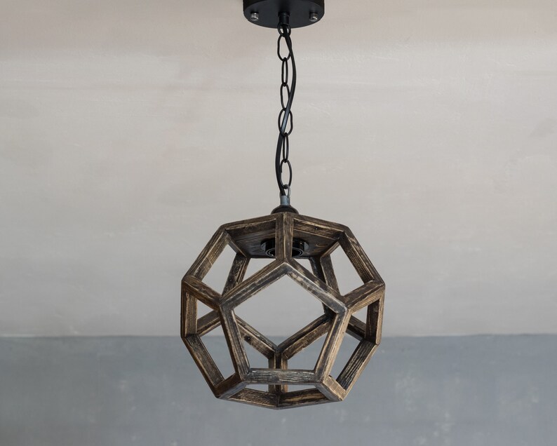 Wood geometric pendant light Hanging lighting Wood lamp Etsy