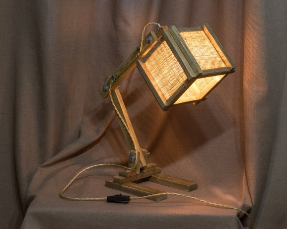 Burlap Table Lamp Wooden Torchere Folding Wood Lamp Wood Lamp