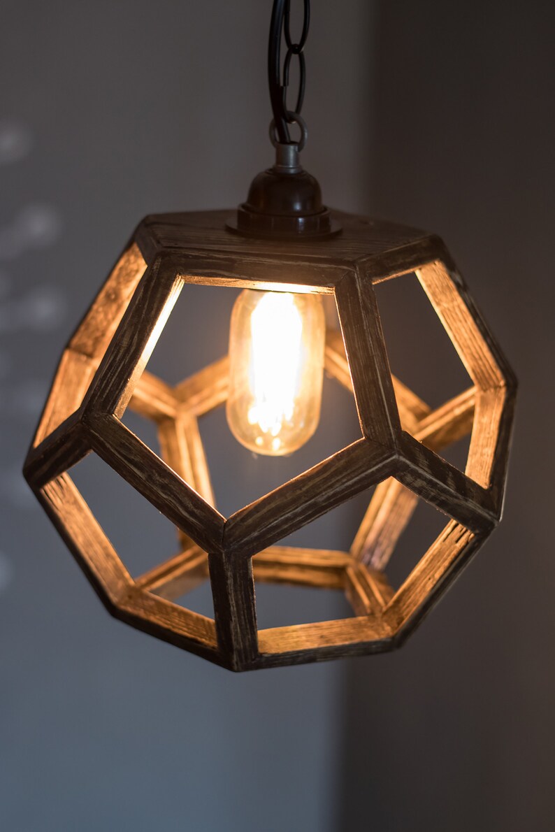 Wood geometric pendant light Hanging lighting Wood lamp Etsy
