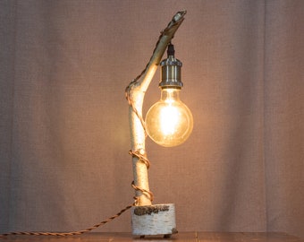 Birch wood lamp, Wood rustic lamp, Rustic lighting, Wood log lamp, Driftwood lighting, Wooden lamp, Rustic light decor, Natural wood