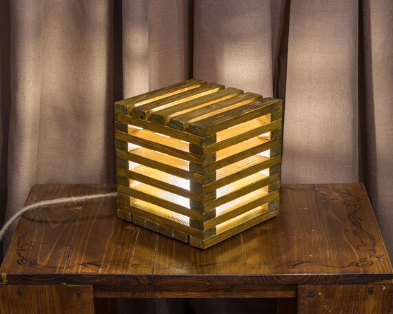 Wood cube lamp deals