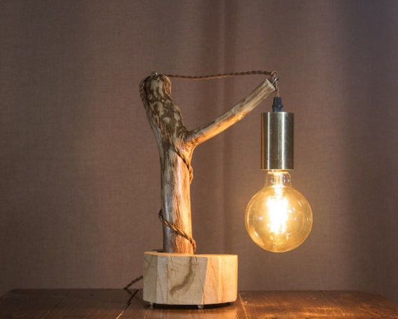 Lampe de bureau en bois flotté, pour ampoule Edison, éclairage