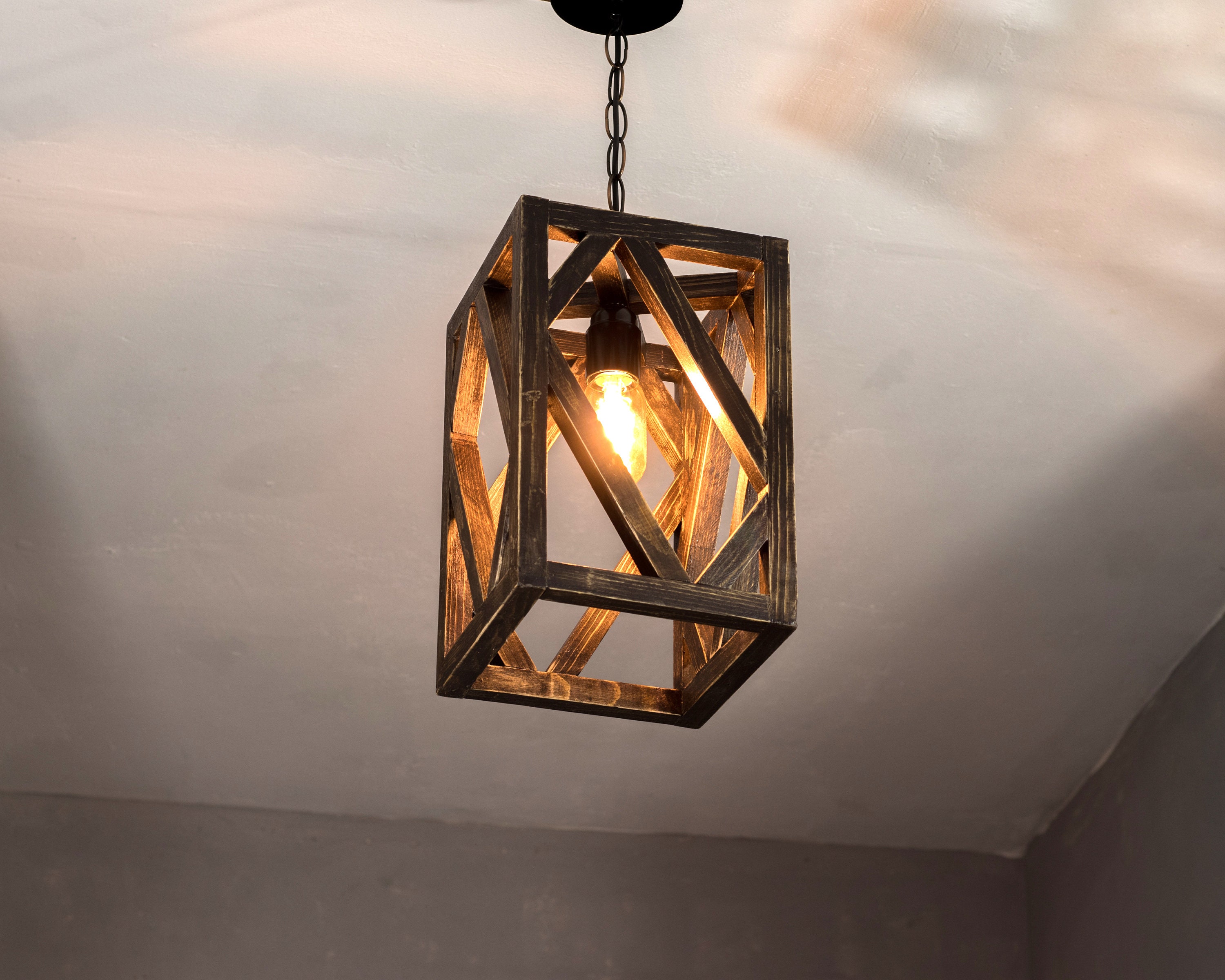 Wood pendant lamp Wood lamp Hanging lighting Wooden Etsy