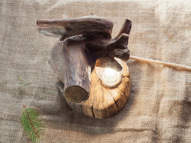 Wooden lamp Natural light Wood lamp Rustic light Driftwood lamp Handcrafted light Natural wood lamp Desk Light Wood log lamp