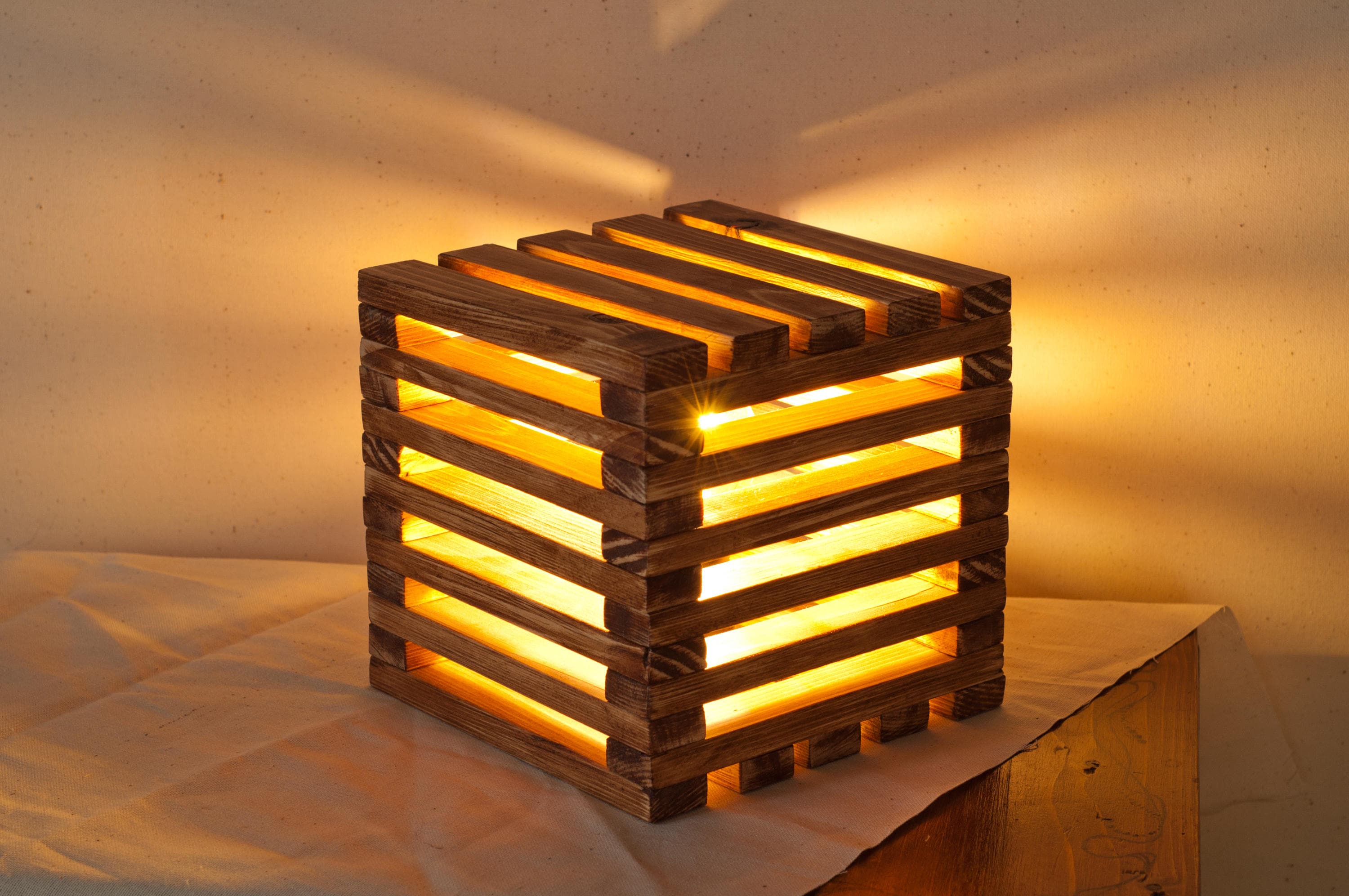 Wood lamp Wooden lamp Table lamp Rustic light Geometric Etsy