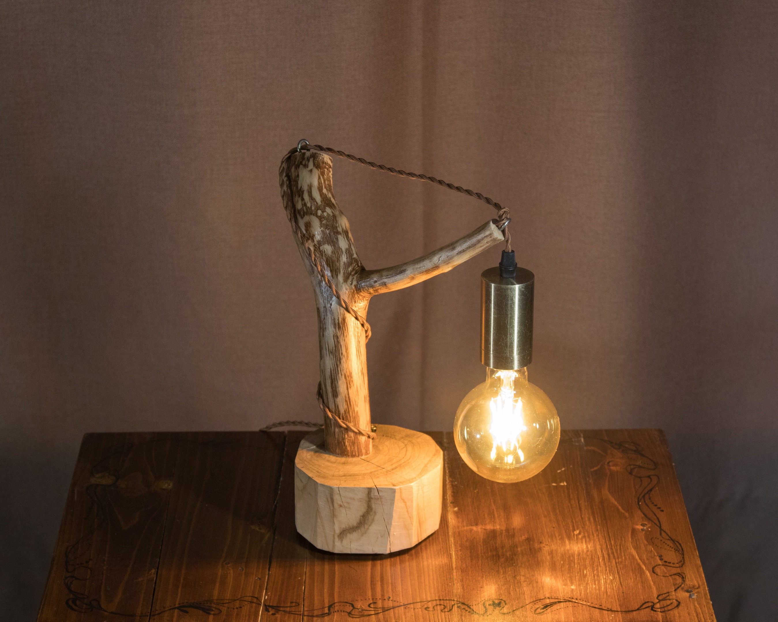 Luce da scrivania in legno alla deriva, per lampadina Edison