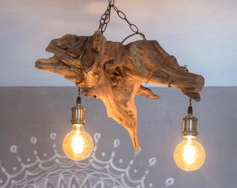 Original Oak Tree Roots hanging lamp, Pendant driftwood lamp, Wood chandelier, Wooden ceiling lamp, Farm house branches light, Ukraine craft