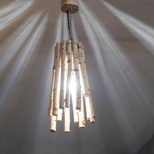 Wooden hanging lamp, Pendant birch light, Wood chandelier, Birch lamp, Birch ceiling light, shops Rustic lighting, Birch branches light