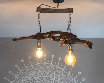 Original Driftwood hanging lamp, Two bulb Pendant driftwood lamp, Wood chandelier, Wooden ceiling lamp, Farm house wood light, Ukraine craft