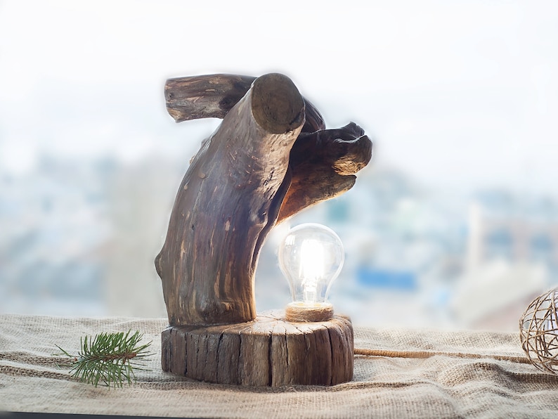 Wooden lamp Natural light Wood lamp Rustic light Driftwood lamp Handcrafted light Natural wood lamp Desk Light Wood log lamp