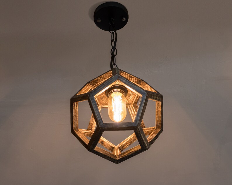 Wood geometric pendant light Hanging lighting Wood lamp Etsy
