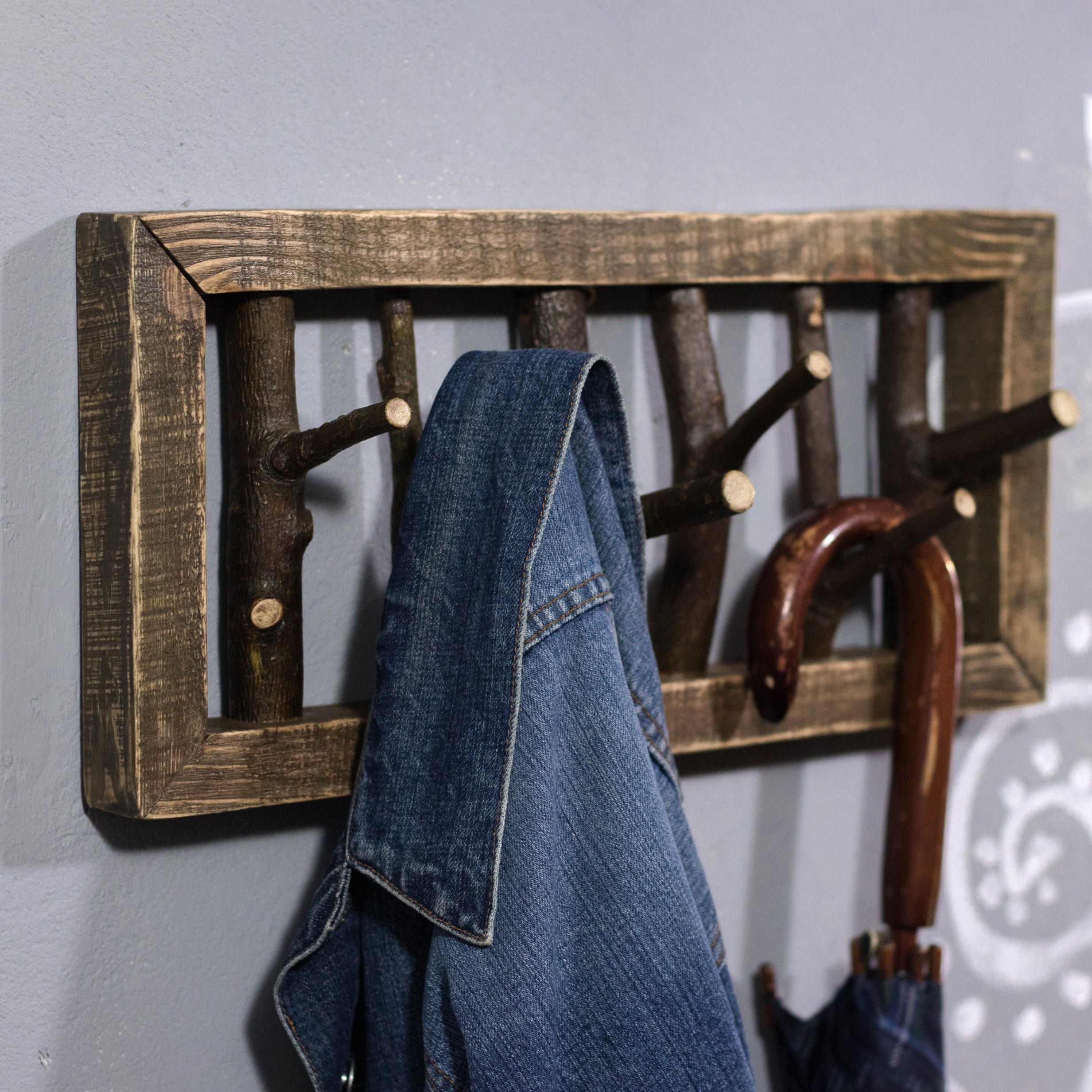 Percheros para sombreros con gancho de rama de rbol de madera