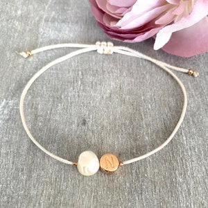 Pulsera - letra - inicial - perla de agua dulce