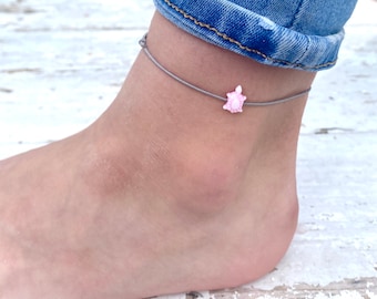 individual ankle bracelet/anklet on elastic band with turtle, boho, summer jewelry