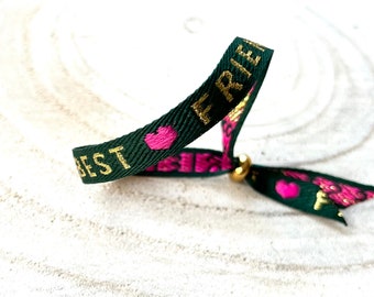 Armband, Hippie, Boho, Ibiza, Stoffarmband, Festival, Freundschaftsarmband mit dem Spruch "Best Friends"