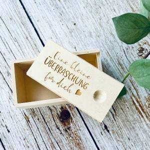 Wooden box with sliding lid engraved // small surprise box