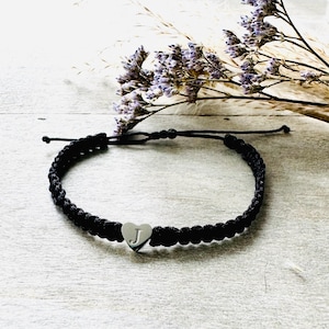 Pulsera pareja / pulsera corazón letra acero inoxidable / 1 corazón personalizado / pulsera amistad / pulsera macramé para él o ella