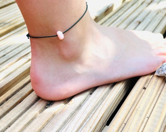 Ankle, anklet pink stone on elastic band