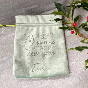 laser engraved velvet bag Christmas motif Merry Christmas and a happy new year Name