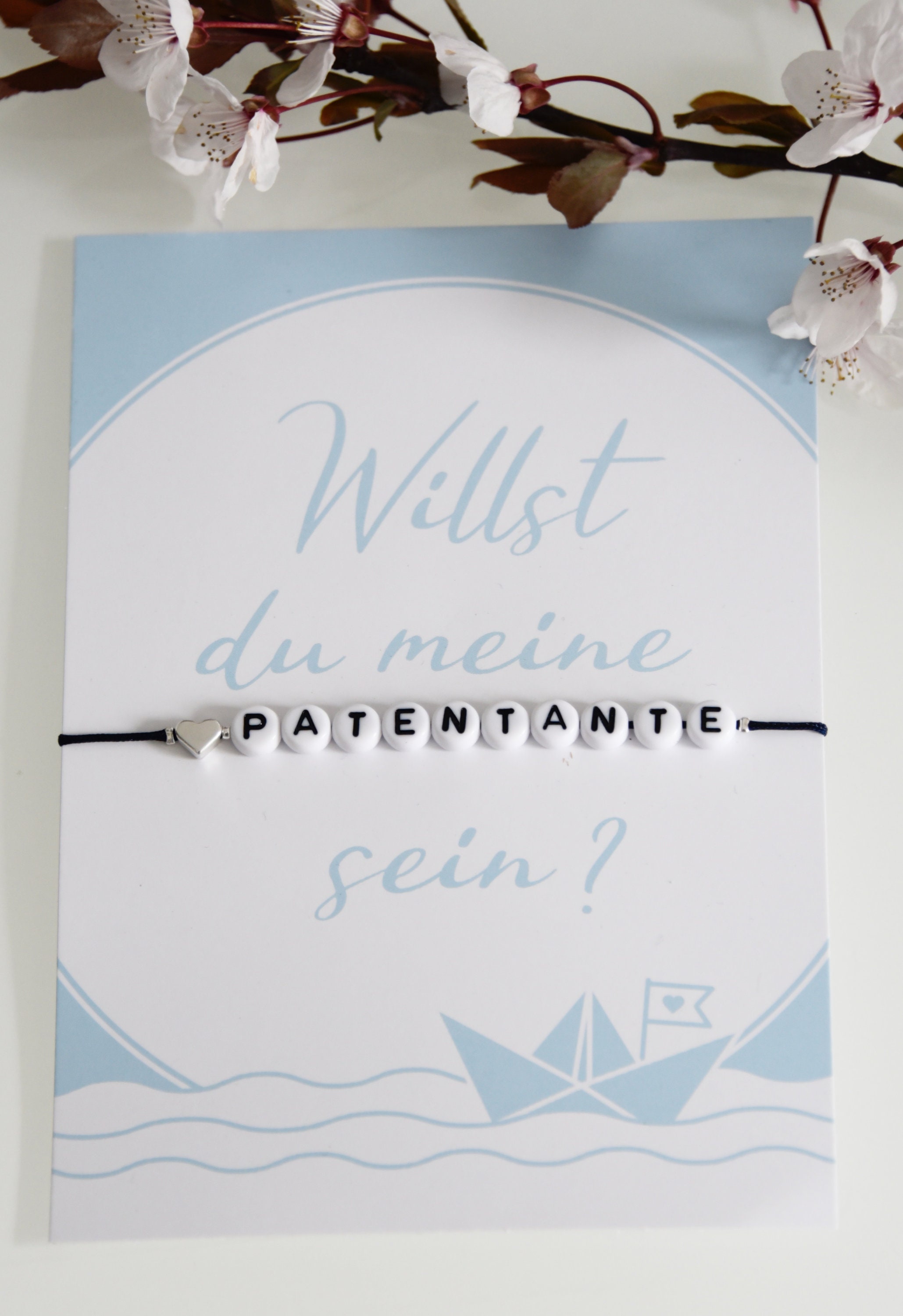 Neer Set Regalo Per Madrina: Bracciale Con Targhetta In Legno A Cuore "Möchtest Du Meine Patentante Werden", Biglietto E Busta, Regalo Emozionale Per Amica