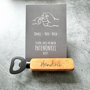Peetvader cadeau//flesopener peetvader//kaart bieropener gepersonaliseerd//oom peetvader held