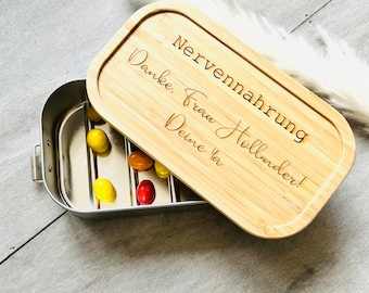 Lunchbox graviert Bambusdeckel Geschenk Lehrerin, Lehrer