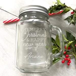 Mason Jar personalized and engraved with Christmas motif
