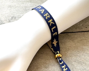 Bracelet, Hippie, Boho, Ibiza, Fabric Bracelet, Festival, Friendship Bracelet with Saying Sparkle and Shine