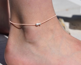 Individual ankle bracelet/anklet on elastic band with fish, boho, summer jewelry