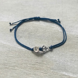 Pulsera - ancla - letra, pulsera de ancla con inicial, joyería marítima