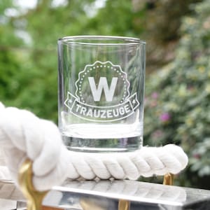 Whiskey glass engraved with a letter and best man